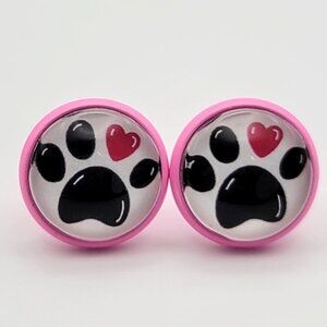 Pet Paw Print Heart Stud Earrings
